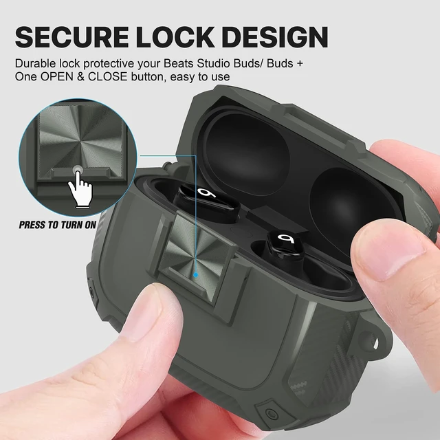 Alt view image 2 of 7 - for Beats Studio Buds Case Cover, Studio Buds Plus Case 2023 with Lock Studios Bud + Shockproof Protective Earbuds Cases with Keychain for Beats Studios Bud 2021/ Buds+ 2023, Gray