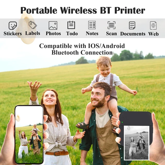 Alt view image 6 of 7 - Mini Thermal Inkless Sticker Printer with 14 Rolls Paper, Compatible with iPhone/Android Phone/Tablet, Mini Pocket Printer for Photos/Stickers/Labels/Notes, Black