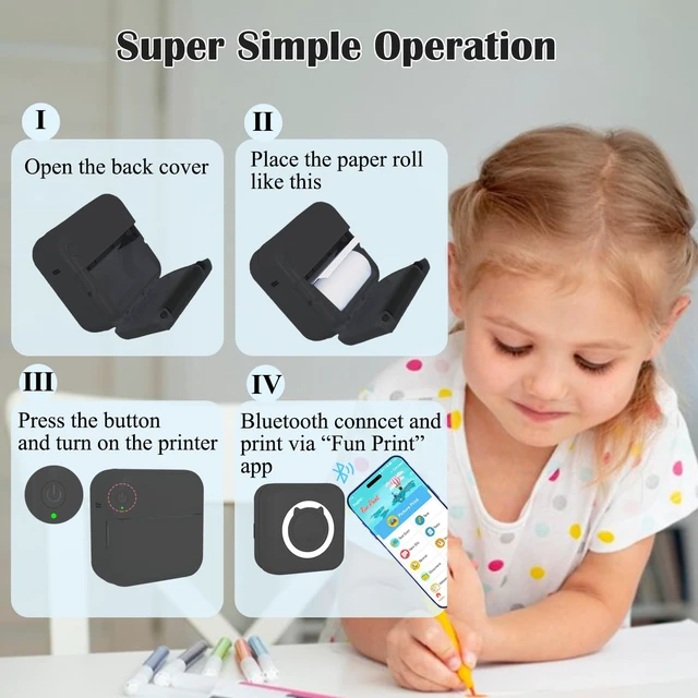 Alt view image 5 of 7 - Mini Thermal Inkless Sticker Printer with 14 Rolls Paper, Compatible with iPhone/Android Phone/Tablet, Mini Pocket Printer for Photos/Stickers/Labels/Notes, Black