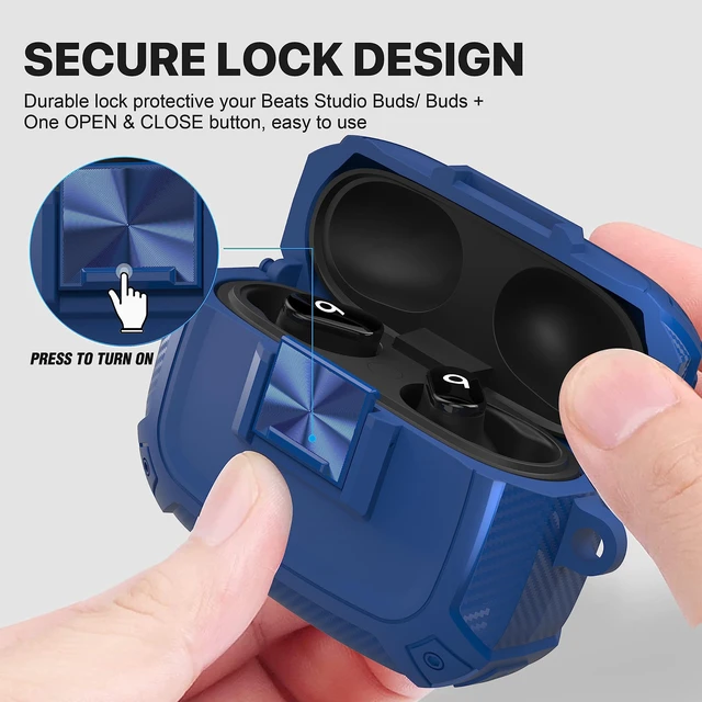 Alt view image 2 of 7 - for Beats Studio Buds Case Cover, Studio Buds Plus Case 2023 with Lock Studios Bud +Drop Resistant Earbuds Cases with Keychain for Beats Studios Bud 2021/ Buds+ 2023, Blue