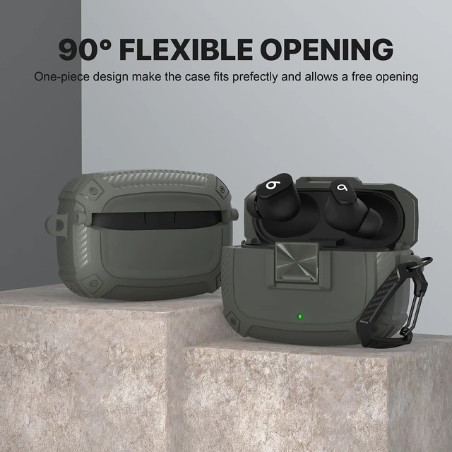 Alt view image 5 of 7 - for Beats Studio Buds Case Cover, Studio Buds Plus Case 2023 with Lock Studios Bud + Shockproof Protective Earbuds Cases with Keychain for Beats Studios Bud 2021/ Buds+ 2023, Gray
