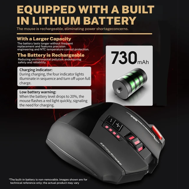 Alt view image 6 of 7 - Wireless Gaming Mouse, RGB Dual Mode Bluetooth Mouse Up 24,000 DPI, 13 Macro Programmable Buttons, Optical Computer Mouse 50Hrs for PC Laptop MOBA FPS, PMW-3311, Comfort Grip (Black)
