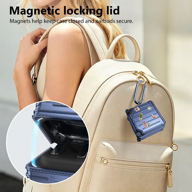 Alt view image 7 of 7 - Compatible with Samsung Galaxy Buds 4 Pro Case & Galaxy Buds 4 Case & Galaxy Buds 4 Case Cover, Cute Funny Fashion Suitcase Design Protective Hard Case with Cleaner Kit & Keychain