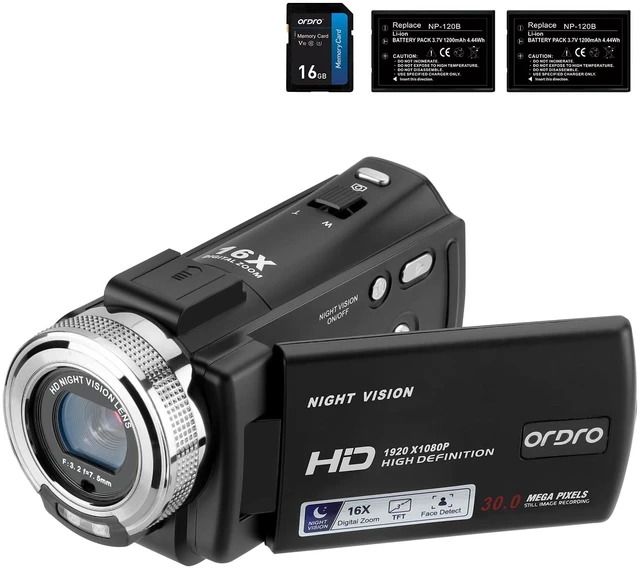Main image of HDV-V12 Video Camera Full HD Camcorder Digital Recorder 1080P 30FPS 30MP 3.0 Inch Rotation LCD 16X Digital Zoom Infrared Night Vision - Black (V12+16GB Card)