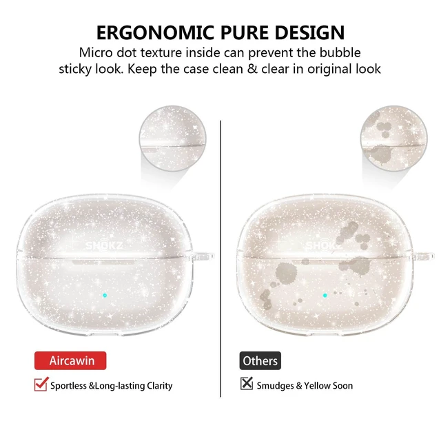 Alt view image 5 of 7 - for SHOKZ Open Dots One & Open Dots 2 Case Clear Glitter,Sparkle Bling for SHOKZ Open Dots One&2 Case Cover,Shockproof Soft TPU Skin for SHOKZ Earbuds with Carabiner&Cleaning Pen-Clear