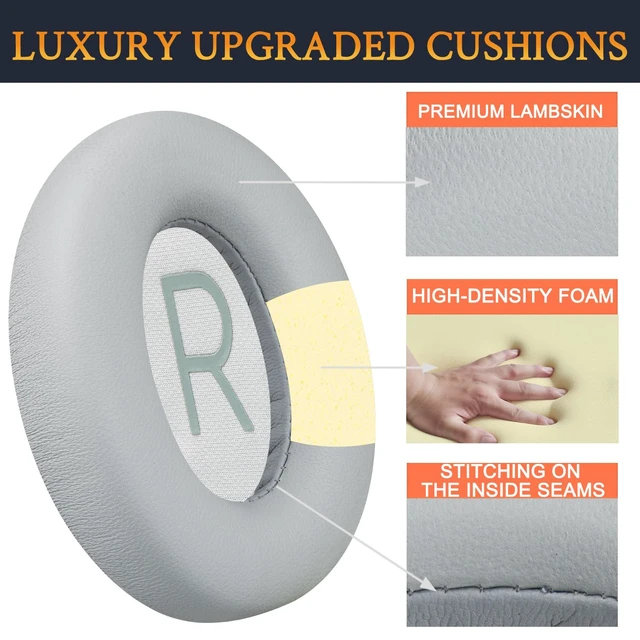 Alt view image 3 of 5 - Lambskin Replacement Earpads for Bose 700 (NC700) Wireless Headphones, Ear Pads Cushions with Softer Leather, High-Density Noise Cancelling Foam, Added Thickness - Grey
