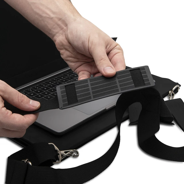 Alt view image 6 of 7 - Laptop Harness - Walking Desk-Hands Free Portable Wearable Desk with Adjustable Straps for up to 16" Laptop, MacBook, Notebook- Complete with Microfiber Cloth
