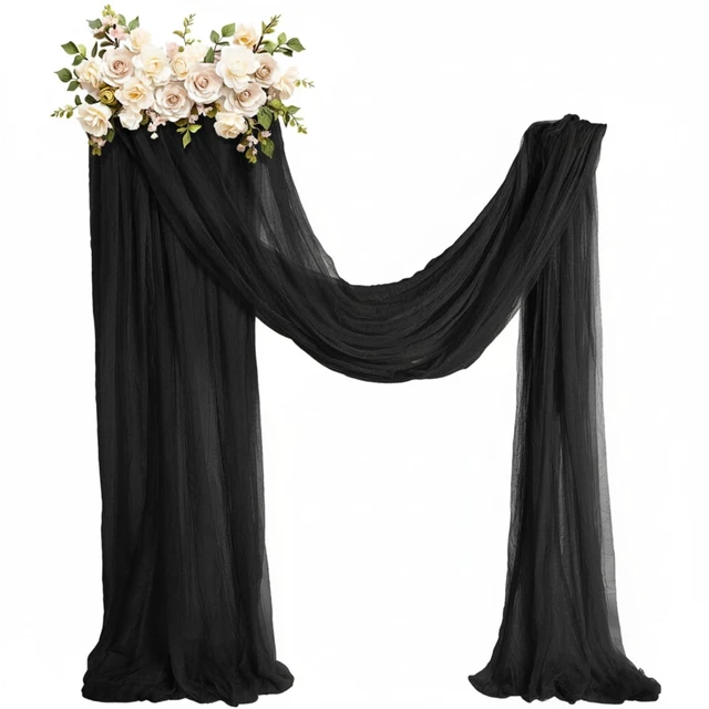 Main image of Wedding Arch Draping Fabric, Extra Long Freely Cut Boho Gauze Backdrop Curtains for Table Runner Wedding Backgrounds Arch Ceremony Ceiling Table Decors(Black,5.25 x 100ft,Cheesecloth)