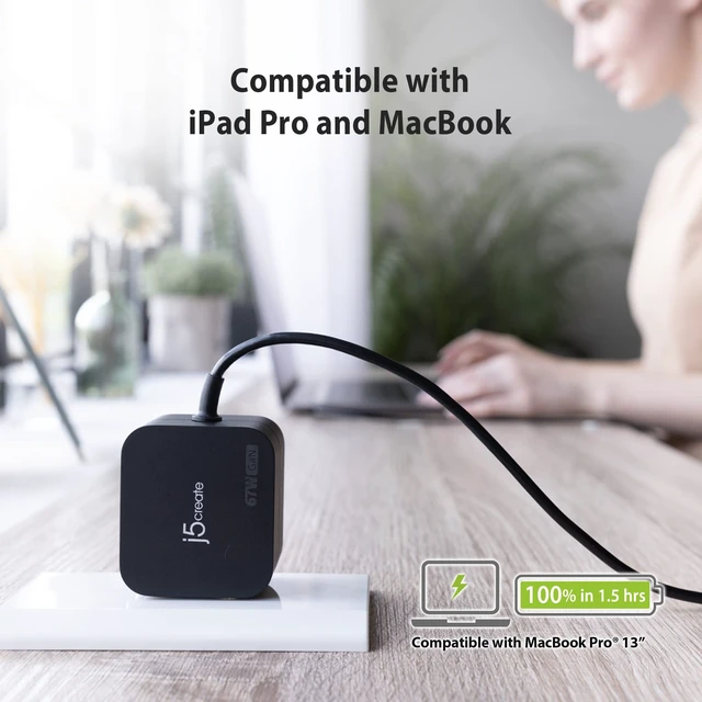 Alt view image 5 of 7 - 65W GaN PD USB-C Foldable Mini Charger with HP DC Converter Suitable for MacBook Pro/Air M2/M1, Dell XPS, HP, iPad Pro, Steam Deck, Laptops, Galaxy S22/S21/S20 (JUP1565)