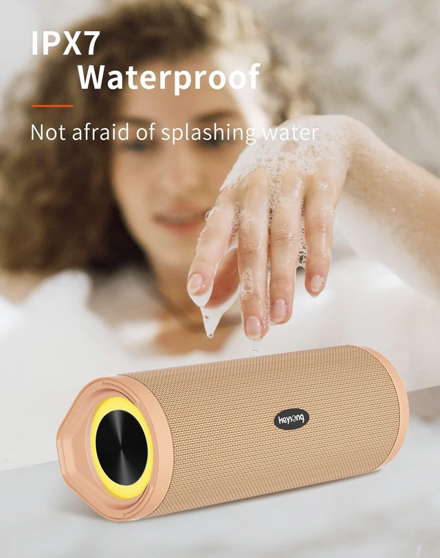 Alt view image 2 of 7 - Portable Bluetooth Speaker, Waterproof Wireless Shower Outdoor Speakers, IPX7 Floating, 5000mAh, TF Card, Good Bass, Loud Sound for Beach, Pool, Kayak Accessories, Gifts for Men-Apricot
