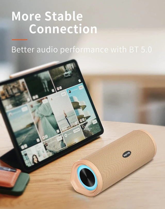 Alt view image 6 of 7 - Portable Bluetooth Speaker, Waterproof Wireless Shower Outdoor Speakers, IPX7 Floating, 5000mAh, TF Card, Good Bass, Loud Sound for Beach, Pool, Kayak Accessories, Gifts for Men-Apricot