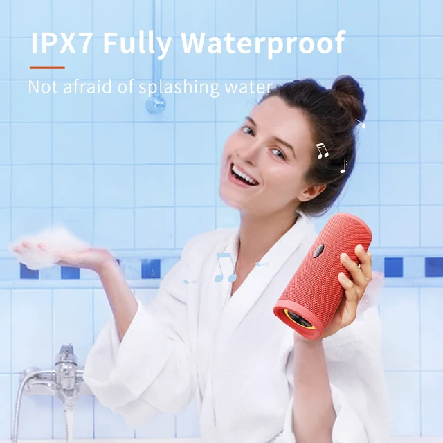 Alt view image 4 of 7 - Portable Bluetooth Speaker, Waterproof Wireless Shower Speakers with Good Bass, IPX7 Floating, 5000mAh, TF Card, Loud Sound for Beach, Pool, Kayak Accessories, Gifts for Women-Papaver red