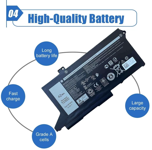 Alt view image 5 of 6 - 42wh WY9DX Laptop Battery Replace for Dell Precision 15 3560 Latitude 5420 5520 Series RJ40G 0WK3F1 0M3KCN 005R42 01K2CF 075X16 11.4V 3500mAh
