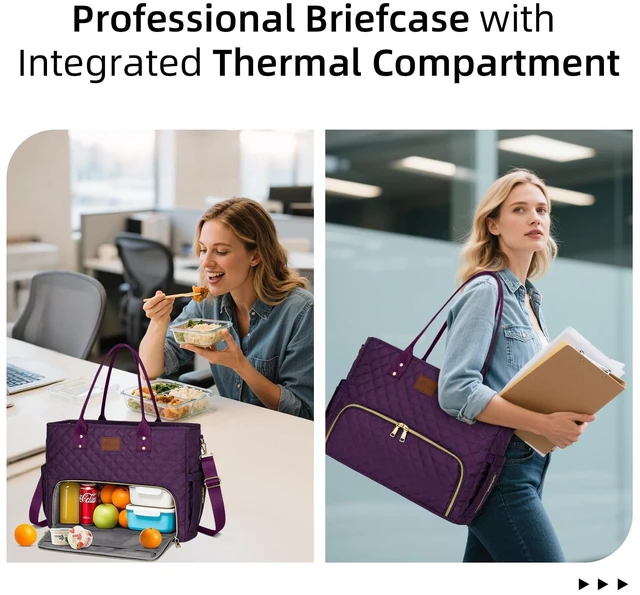 Alt view image 2 of 7 - Lunch Tote Bag for Women, Work Laptop Tote with Insulated Lunch Box 15.6 Inch Large Capacity Multi-Pockets, 2 in 1 Lunch Bag and Work Tote for Teacher Nurse, Water-Resistant Nylon, Purple
