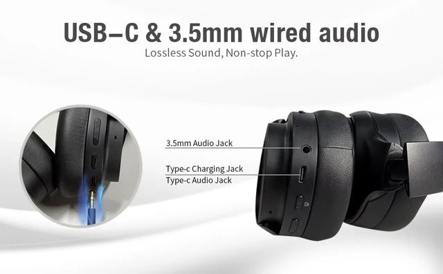 Alt view image 5 of 7 - Hybrid Noise Cancelling -40db, 75H Playtime, Auracast Music Sharing for Group Listening, Clear Call, USB-c &3.5mm Audio, Low-Latency, Bluetooth Overhead Headphone for TV Work Airplane (Black)