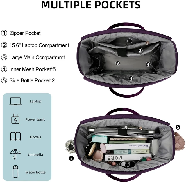 Alt view image 7 of 7 - Lunch Tote Bag for Women, Work Laptop Tote with Insulated Lunch Box 15.6 Inch Large Capacity Multi-Pockets, 2 in 1 Lunch Bag and Work Tote for Teacher Nurse, Water-Resistant Nylon, Purple