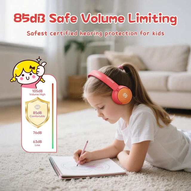 Alt view image 2 of 7 - S62 Kids Bluetooth Headphones On Ear, Wireless Headset with Mic & 85/94dB Volume Limiter, Foldable Stereo Headphones for Boys Girls, Safe Learning & Entertainment Headphones for School/Travel