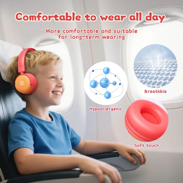 Alt view image 3 of 7 - S62 Kids Bluetooth Headphones On Ear, Wireless Headset with Mic & 85/94dB Volume Limiter, Foldable Stereo Headphones for Boys Girls, Safe Learning & Entertainment Headphones for School/Travel
