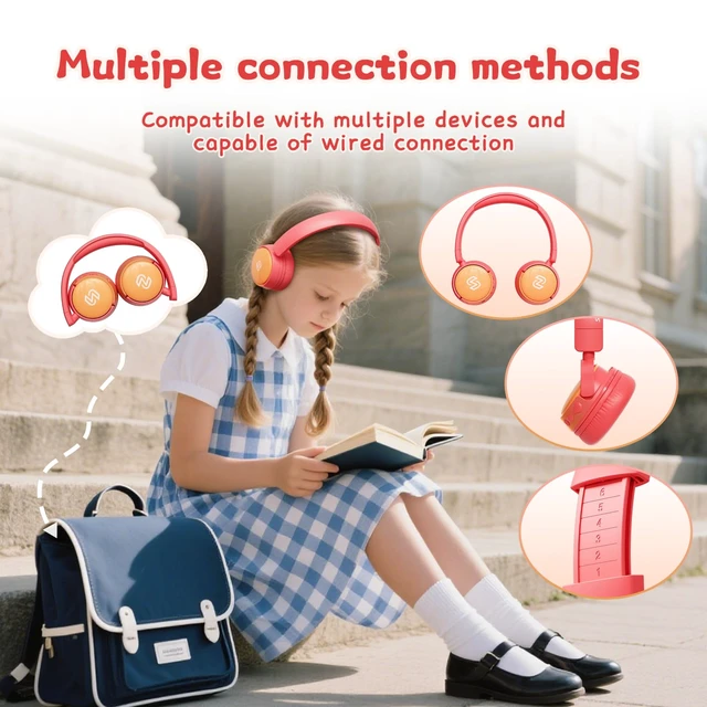 Alt view image 4 of 7 - S62 Kids Bluetooth Headphones On Ear, Wireless Headset with Mic & 85/94dB Volume Limiter, Foldable Stereo Headphones for Boys Girls, Safe Learning & Entertainment Headphones for School/Travel