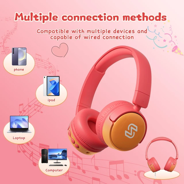 Alt view image 6 of 7 - S62 Kids Bluetooth Headphones On Ear, Wireless Headset with Mic & 85/94dB Volume Limiter, Foldable Stereo Headphones for Boys Girls, Safe Learning & Entertainment Headphones for School/Travel