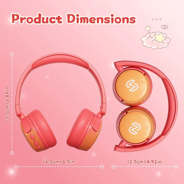 Alt view image 7 of 7 - S62 Kids Bluetooth Headphones On Ear, Wireless Headset with Mic & 85/94dB Volume Limiter, Foldable Stereo Headphones for Boys Girls, Safe Learning & Entertainment Headphones for School/Travel