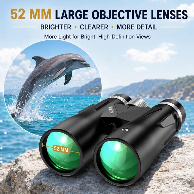 Alt view image 7 of 7 - 15x52 High Power Binoculars for Adults Hiking Safari Travel Sports Bright BAK4 Prism,FMC Lens,Shockproof,Waterproof,Fogproof for Stargazing