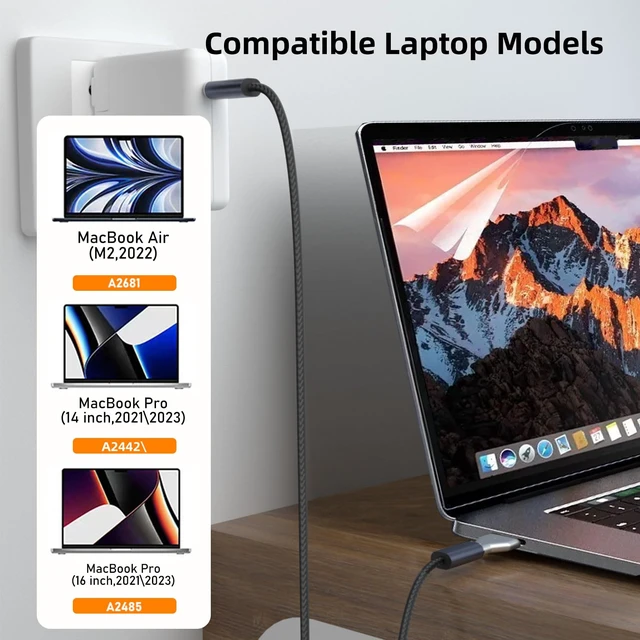 Alt view image 4 of 7 - USB C to Magnetic 3 140W Charging Adapter Safe 3 Compatible with MacBook Pro 2023 (M2, 14/16 inch), MacBook Air 2022 (M2), MacBook Pro 2021 (M1, 14/16 inch) with 240W USB C Cable