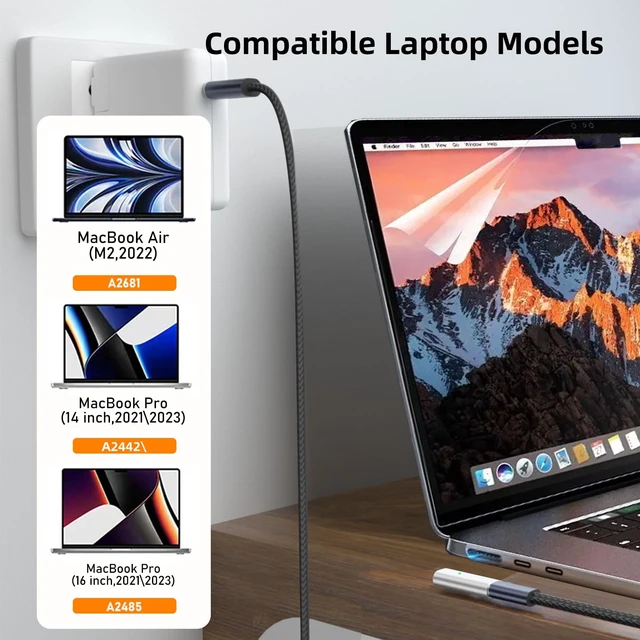 Alt view image 4 of 7 - USB C to Magnetic 3 140W Charging Adapter Safe 3 Compatible with MacBook Pro 2023 (M2, 14/16 inch), MacBook Air 2022 (M2), MacBook Pro 2021 (M1, 14/16 inch) with 240W USB C Cable