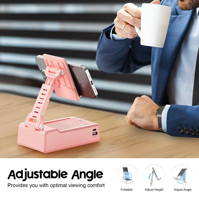 Alt view image 4 of 7 - Gifts for Men Women,Cell Phone Stand with Bluetooth Speaker,Cool Tech Gadgets,Unique Birthday Gifts for Men Husband Mom Dad-Pink