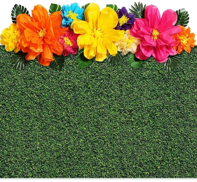 Main image of 22 Pcs Hawaiian Beach Backdrop Paper Flower Decor, 5.9 X 3.6ft, Grassland Hawaiian Backdrop 3D Hibiscus Paper Flower Palm Leaves for Aloha Luau Summer Party Decorations