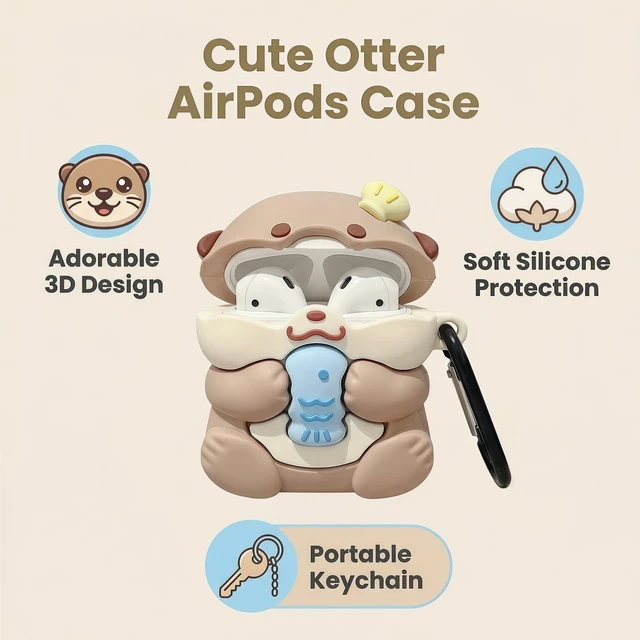 Alt view image 3 of 7 - for Airpods Pro/Pro2 Case, 3D Kawaii Otter Design Earbuds Cover Cute Animal Case Compatible with Airpods Pro 2nd/1st Generation, Silicone Shockproof Earphone Protector, Earbuds Accessories