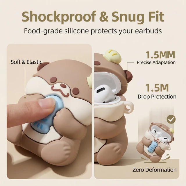 Alt view image 4 of 7 - for Airpods Pro/Pro2 Case, 3D Kawaii Otter Design Earbuds Cover Cute Animal Case Compatible with Airpods Pro 2nd/1st Generation, Silicone Shockproof Earphone Protector, Earbuds Accessories