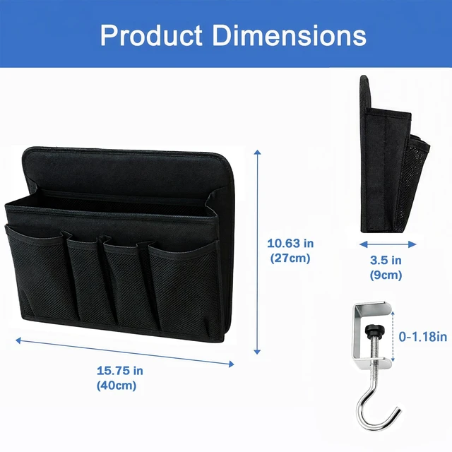 Alt view image 2 of 7 - Desk Side Storage, Sesktop Storage Pouch, Drill-free Laptop Holder, Clip-on Multifunctional Laptop Stand with Pen Holder, Hanging Desktop Storage Rack Flat Desks Edges up to 1.22" Thick