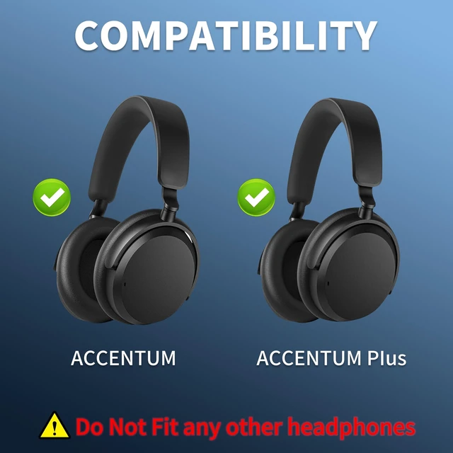 Alt view image 2 of 7 - Earpads for Sennheiser Accentum/Accentum Plus, Protein Leather Gray High-Density Foam, Enhanced Bass, Noise Isolation, Sound Restoration, Easy Quick Install, Ergonomic, Long Sessions, Home/Offi