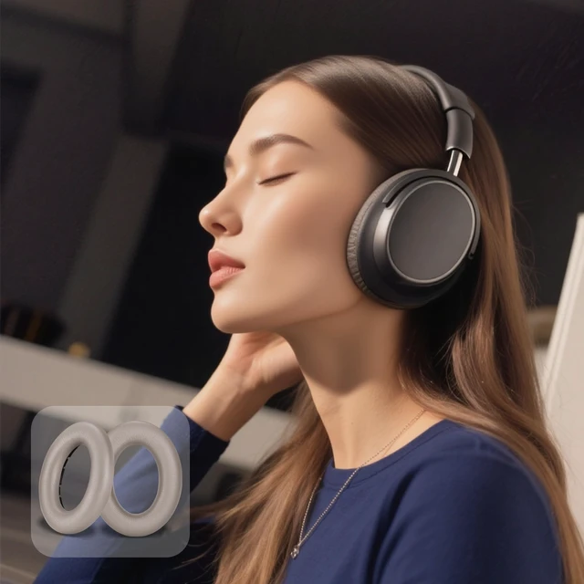 Alt view image 3 of 7 - Earpads for Sennheiser Accentum/Accentum Plus, Protein Leather Gray High-Density Foam, Enhanced Bass, Noise Isolation, Sound Restoration, Easy Quick Install, Ergonomic, Long Sessions, Home/Offi