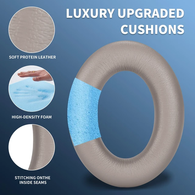Alt view image 5 of 7 - Earpads for Sennheiser Accentum/Accentum Plus, Protein Leather Gray High-Density Foam, Enhanced Bass, Noise Isolation, Sound Restoration, Easy Quick Install, Ergonomic, Long Sessions, Home/Offi