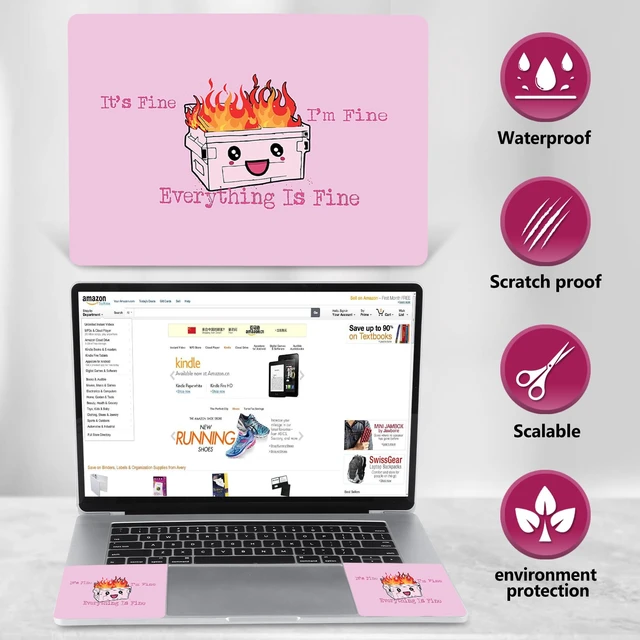 Alt view image 3 of 7 - Laptop Skin Sticker Decal, 17 17.3 inch Laptop Art Decal Universal Cover, Decorative Stickers Notebook Skin Protector, I'm Fine Pink