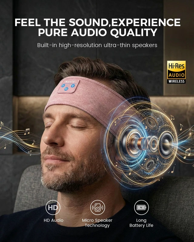 Alt view image 6 of 7 - Bluetooth 5.4 Sleep Headphones - 3-in-1 Wireless Music Sleep Headphones Featuring Ultra-Thin Stereo Speakers, Designed for Side Sleepers, Meditation, Travel, and Sports (Cherry Blossom Pink)