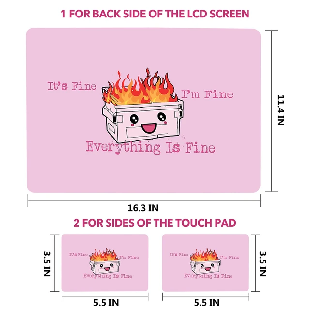 Alt view image 6 of 7 - Laptop Skin Sticker Decal, 17 17.3 inch Laptop Art Decal Universal Cover, Decorative Stickers Notebook Skin Protector, I'm Fine Pink