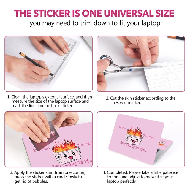 Alt view image 7 of 7 - Laptop Skin Sticker Decal, 17 17.3 inch Laptop Art Decal Universal Cover, Decorative Stickers Notebook Skin Protector, I'm Fine Pink