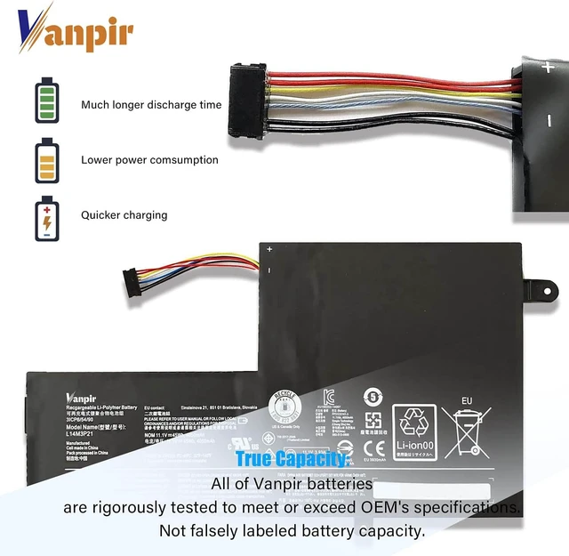Alt view image 3 of 6 - L14M3P21 Laptop Battery 11.1V 45Wh 4050mAh Replacement for Lenovo IdeaPad 310S 320S 500S 510S 520S Edge 2-1580 Flex 3 1470 1480 Flex 4 1570 1580 Series L14L3P21