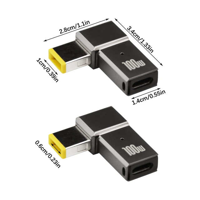 Alt view image 2 of 7 - 2Pcs USB C to Slim Tip Adapter, 100W 5A Laptop Charging Cable Adapter with USB C Female Input to Slim Tip Rectangle, Zinc Alloy PD Charge Converter for Lenovo Laptops