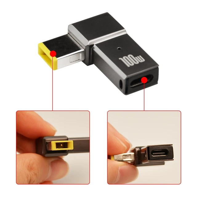 Alt view image 6 of 7 - 2Pcs USB C to Slim Tip Adapter, 100W 5A Laptop Charging Cable Adapter with USB C Female Input to Slim Tip Rectangle, Zinc Alloy PD Charge Converter for Lenovo Laptops