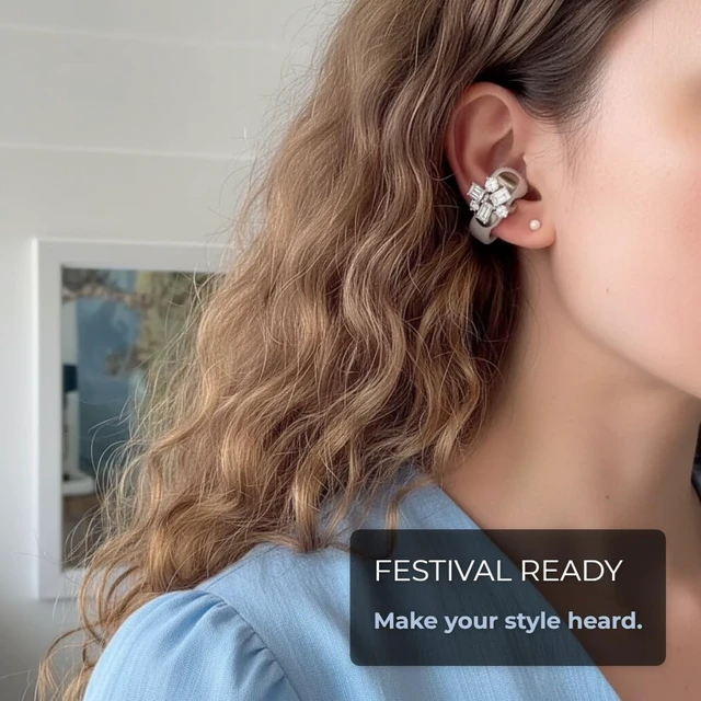 Alt view image 5 of 6 - Clip on Earbuds Open Ear Accessories for Bose Ultra Open Earbuds Lightweight Clip-On Decor for Wireless Earbuds (Headphones not Included) (Square Diamond (Silver))