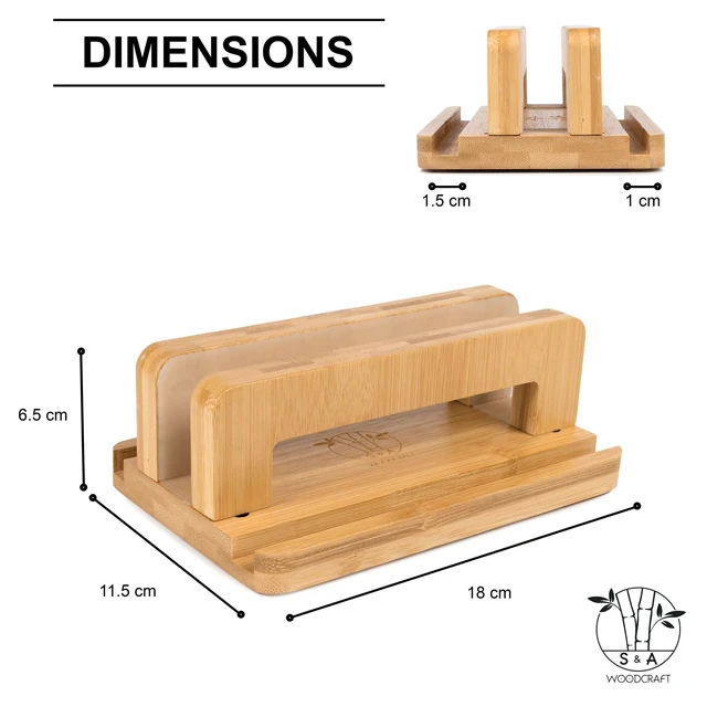 Alt view image 2 of 7 - 3 Slots Bamboo Wood Vertical Laptop Stand, Adjustable Wooden Laptop Holder, Non-Slip Laptop Dock Compatible with Apple MacBook, Microsoft Surface, Gaming Laptops, IPad, Tablets