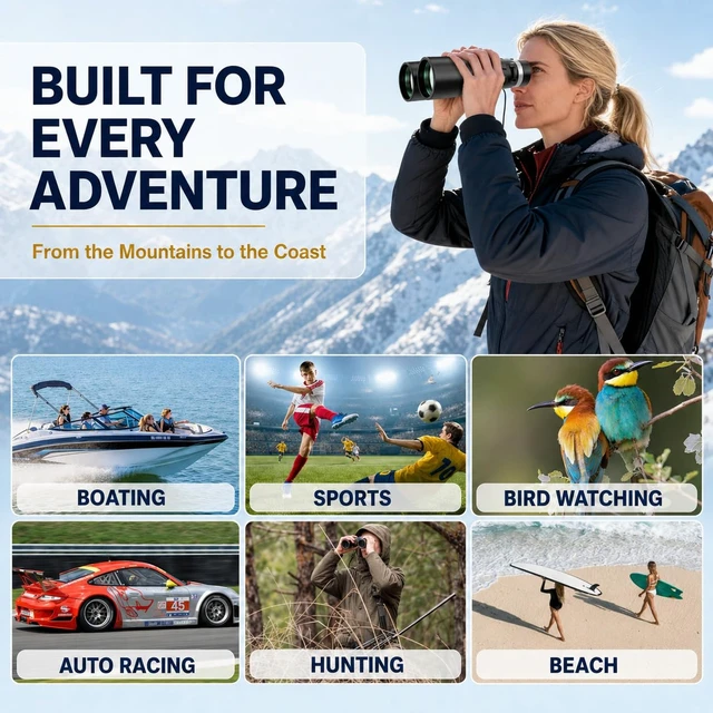 Alt view image 4 of 7 - 15x52 High Power Binoculars for Adults Hiking Safari Travel Sports Bright BAK4 Prism,FMC Lens,Shockproof,Waterproof,Fogproof for Stargazing