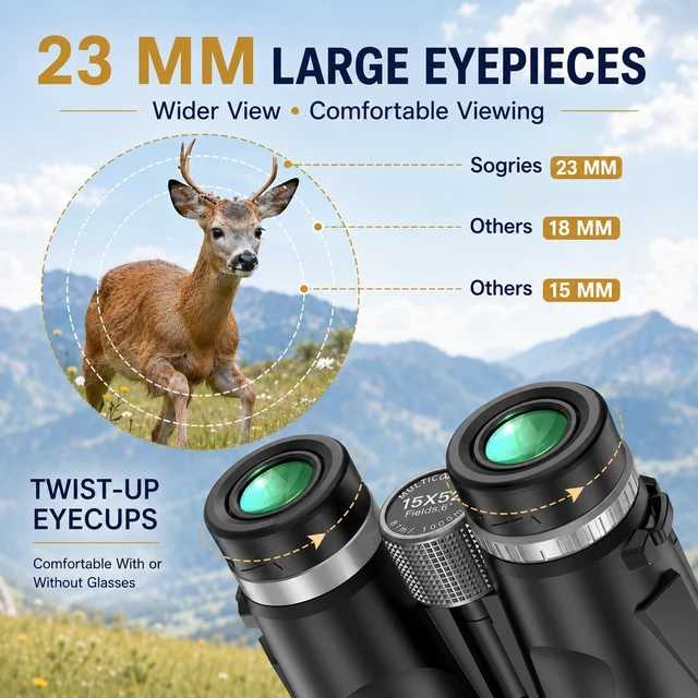 Alt view image 5 of 7 - 15x52 High Power Binoculars for Adults Hiking Safari Travel Sports Bright BAK4 Prism,FMC Lens,Shockproof,Waterproof,Fogproof for Stargazing