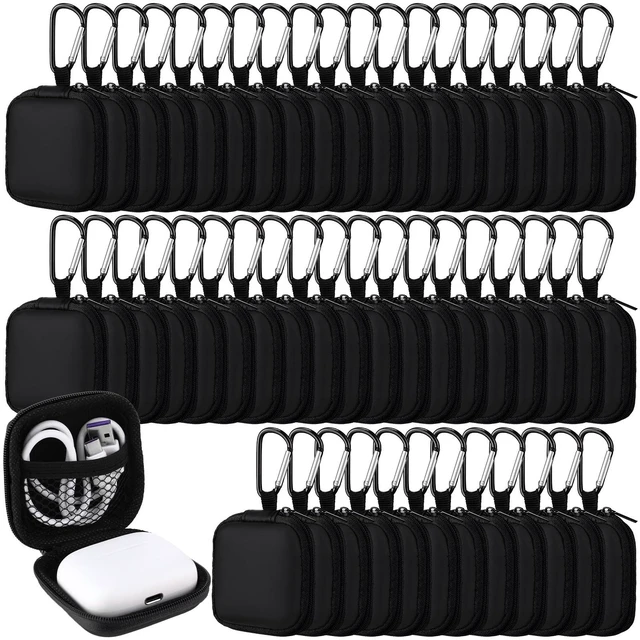 Main image of 60 Pack Square Earbud Case Pouch Bulk with Clip, Black Portable Lightweight Square Storage Pouch with Clip, Perfect for Memory Cards, Camera Chips, Small Electronic Accessories