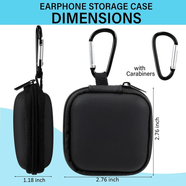 Alt view image 2 of 7 - 60 Pack Square Earbud Case Pouch Bulk with Clip, Black Portable Lightweight Square Storage Pouch with Clip, Perfect for Memory Cards, Camera Chips, Small Electronic Accessories