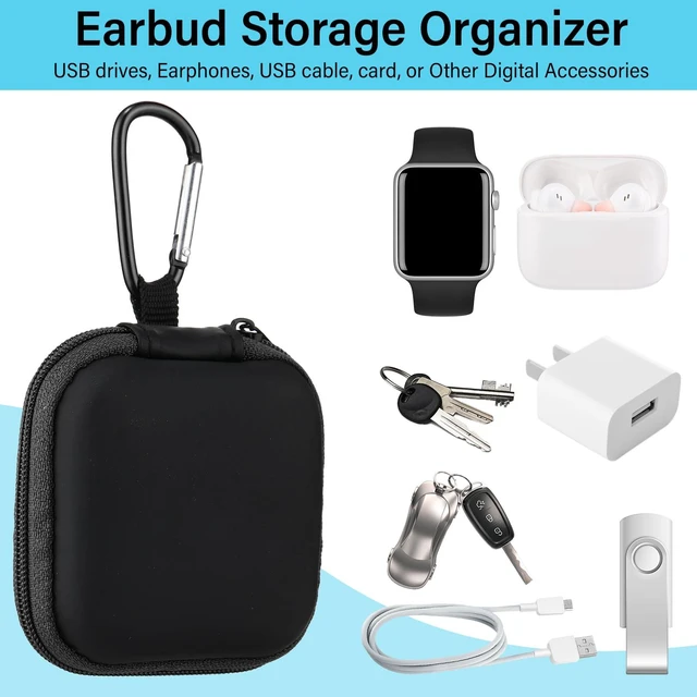 Alt view image 3 of 7 - 60 Pack Square Earbud Case Pouch Bulk with Clip, Black Portable Lightweight Square Storage Pouch with Clip, Perfect for Memory Cards, Camera Chips, Small Electronic Accessories